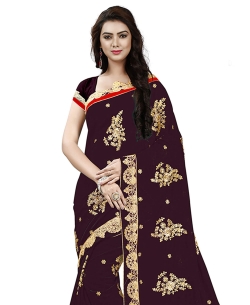 Brown Georgette Embroidery Designer Sarees