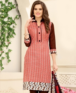 Brown And Red Cotton Printed Chudidhar Suits