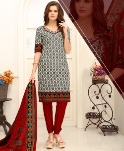 Cream Cotton Printed Chudidhar Suits