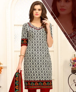 Cream Cotton Printed Chudidhar Suits