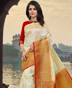 Cream Silk Zari Work Traditional Sarees