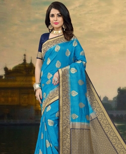 Sky Blue Silk Zari Work Traditional Sarees