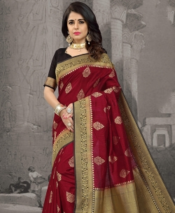 Maroon Silk Zari Work Traditional Sarees