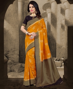 Orange Silk Zari Work Traditional Sarees