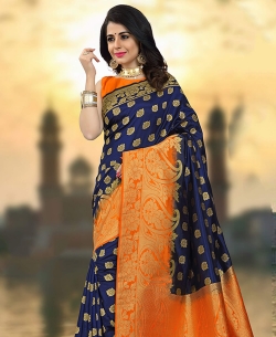 Navy Blue Silk Zari Work Traditional Sarees