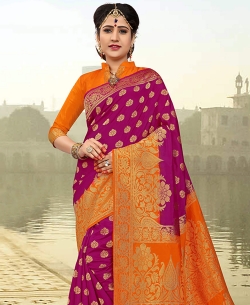 Violet Silk Zari Work Traditional Sarees