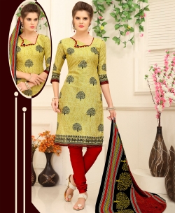 Green Cotton Printed Chudidhar Suits