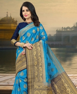 Sky Blue Silk Zari Work Traditional Sarees