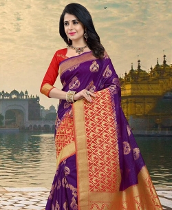 Purple Silk Zari Work Traditional Sarees