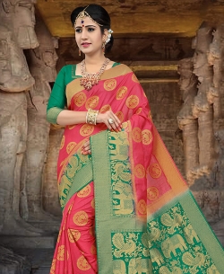 Pink Silk Zari Work Traditional Sarees