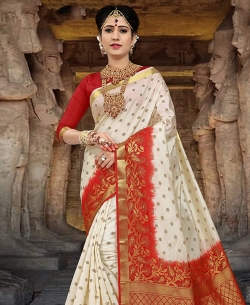 Cream Silk Zari Work Traditional Sarees