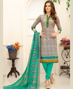 Grey Cotton Printed Chudidhar Suits