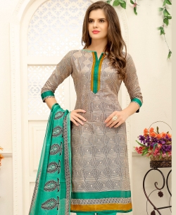 Grey Cotton Printed Chudidhar Suits