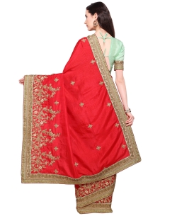 Red Banarasi Silk Embroidery Designer Sarees