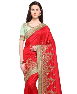 Red Banarasi Silk Embroidery Designer Sarees