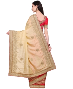 Beige Banarasi Silk Embroidery Half And Half Sarees