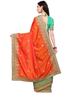 Orange Banarasi Silk Embroidery Half And Half Sarees