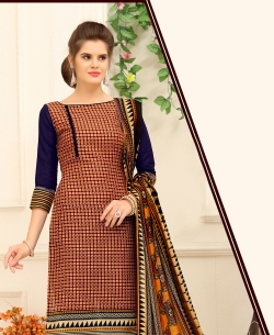 Red And Beige Cotton Printed Chudidhar Suits