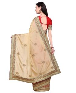 Beige Banarasi Silk Embroidery Half And Half Sarees