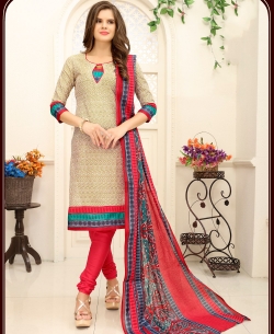 Beige Cotton Printed Chudidhar Suits