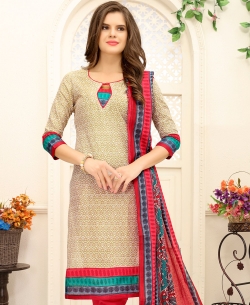 Beige Cotton Printed Chudidhar Suits