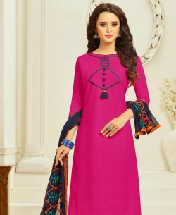 Pink Cotton Border Work Straight Suits