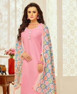 Light Pink Cotton Border Work Straight Suits