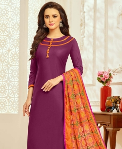 Magenta Cotton Border Work Straight Suits
