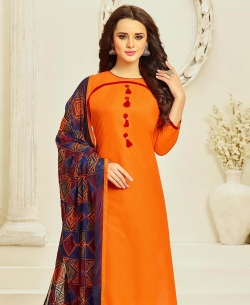 Orange Cotton Border Work Straight Suits