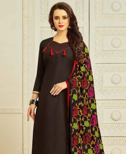Black Cotton Border Work Straight Suits