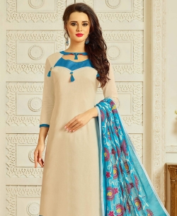 Beige
 Cotton Border Work Straight Suits