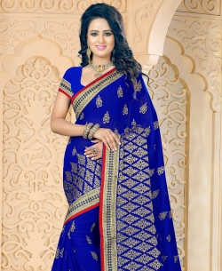 Blue Georgette Embroidery Designer Sarees