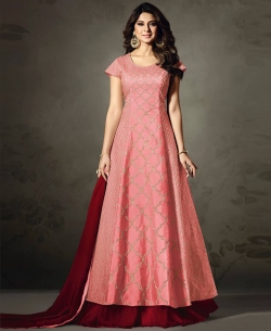 Pink Silk Embroidery Long Choli Lehengas