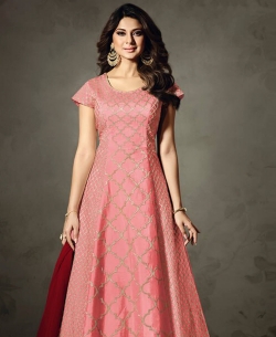 Pink Silk Embroidery Long Choli Lehengas