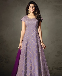 Purple Silk Embroidery Long Choli Lehengas