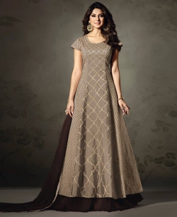 Brown Silk Embroidery Long Choli Lehengas