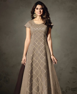 Brown Silk Embroidery Long Choli Lehengas