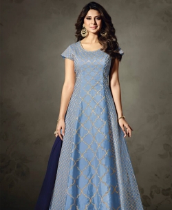 Sky Blue Silk Embroidery Long Choli Lehengas