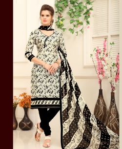 Cream Cotton Printed Chudidhar Suits
