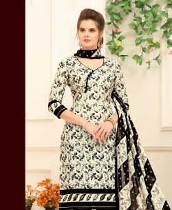Cream Cotton Printed Chudidhar Suits