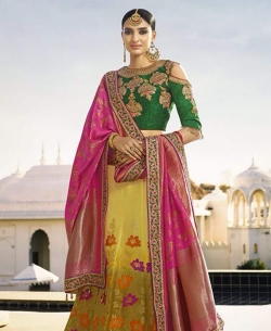 Yellow Silk Embroidery A Line Lehengas