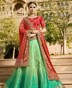 Green Silk Embroidery A Line Lehengas