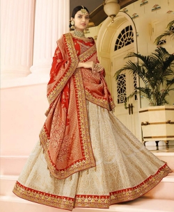 White Silk Embroidery A Line Lehengas