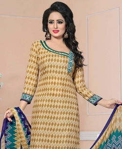 Beige Cotton Printed Chudidhar Suits