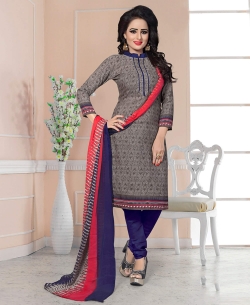 Grey Cotton Printed Chudidhar Suits