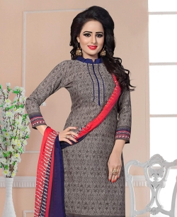 Grey Cotton Printed Chudidhar Suits