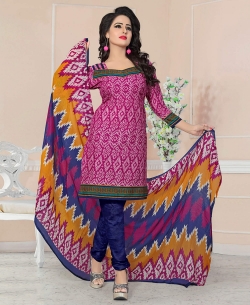 Pink Cotton Printed Chudidhar Suits