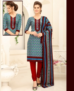 Grey Cotton Printed Chudidhar Suits