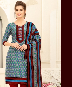 Grey Cotton Printed Chudidhar Suits
