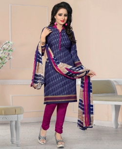 Navy Blue Cotton Printed Chudidhar Suits